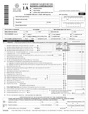 NYC Combined Tax Return for Banking Corporations