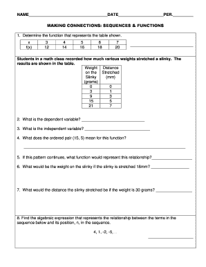 Math Worksheet Sequences and Functions