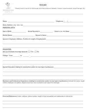 Resume for Construction Personnel