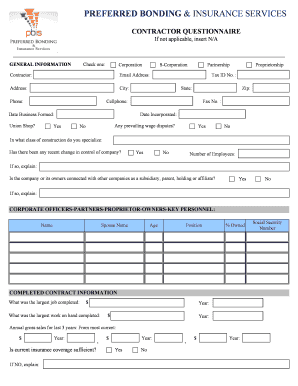 Contractor Questionnaire