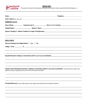 Construction Personnel Resume Form