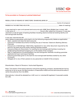 Board Resolution for Bank Account Opening