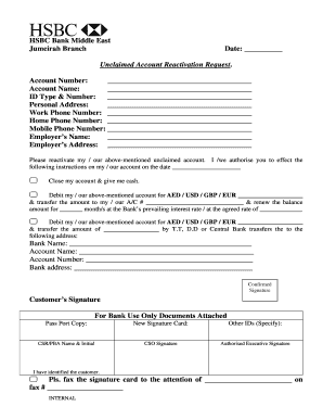 HSBC Unclaimed Account Reactivation Request