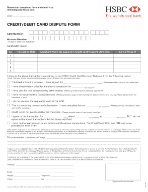 HSBC Credit/Debit Card Dispute Form