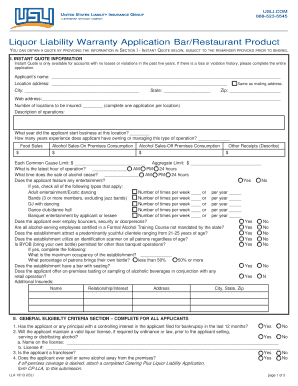 Liquor Liability Warranty Application