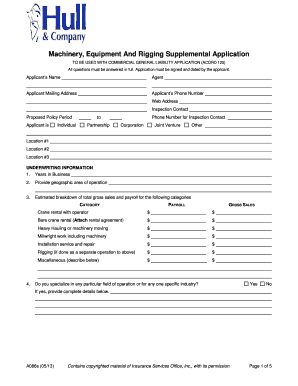 Machinery Equipment And Rigging Supplemental Application