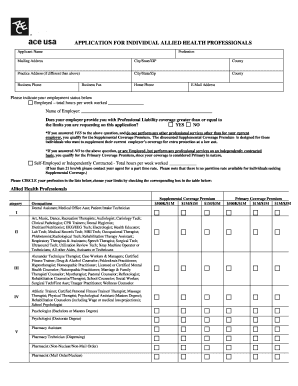 Application for Allied Health Professional Liability Insurance