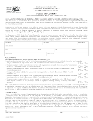 Ohio Public Employment Terrorist Declaration Form