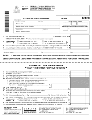 New York Unincorporated Business Tax Declaration