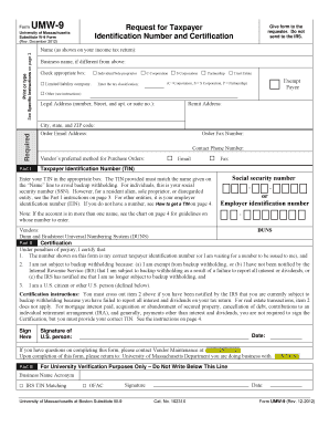 University of Massachusetts Substitute W-9 Form