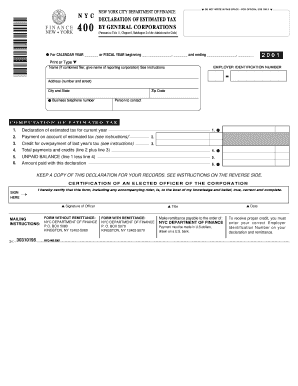 New York City Declaration of Estimated Tax