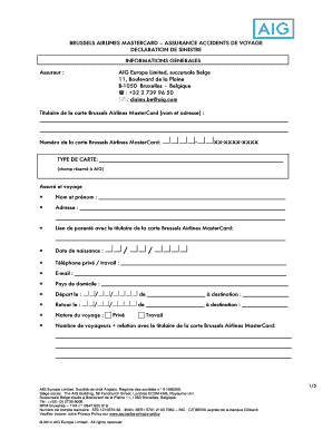 BRUSSELS AIRLINES MASTERCARD – ASSURANCE ACCIDENTS DE VOYAGE DECLARATION DE SINISTRE