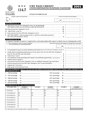 UBT Paid Credit Schedule A Form NYC-114.7