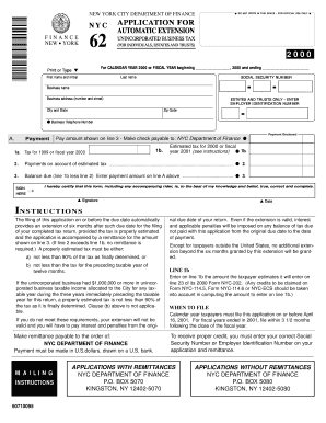 New York City Unincorporated Business Tax Extension Application