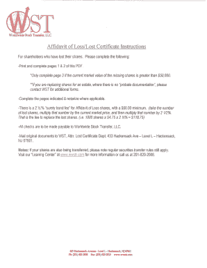 Affidavit of Loss for Lost Shares