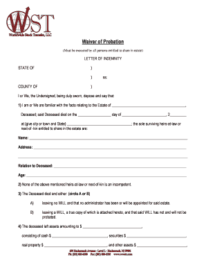 Waiver of Probation and Letter of Indemnity