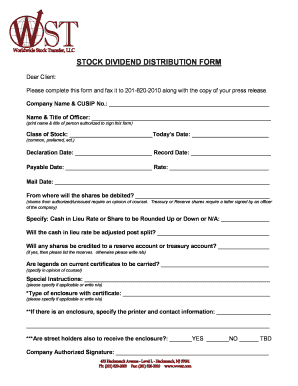 Stock Dividend Distribution Form