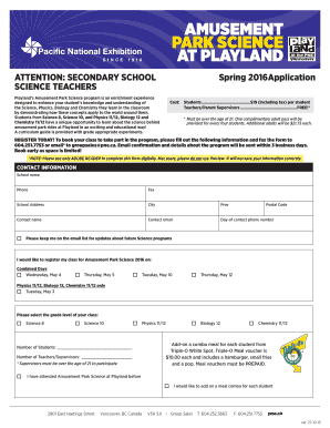 Amusement Park Science Program Application