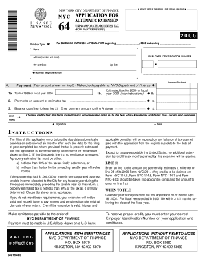 NYC Unincorporated Business Tax Automatic Extension Application
