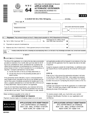 NYC Unincorporated Business Tax Extension Application