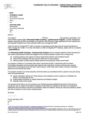 Pharmacist Health Coaching Cardiovascular Program Letter