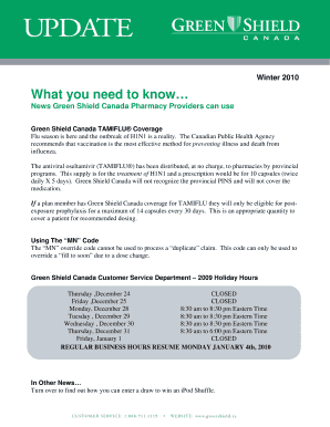 Green Shield Canada TAMIFLU Coverage Notice