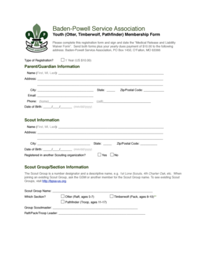 Baden-Powell Service Association Youth Membership Form
