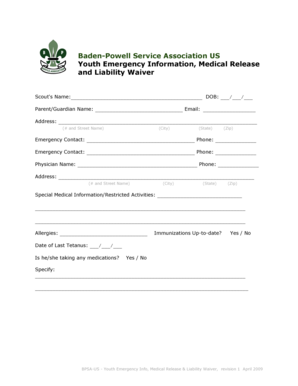 Baden-Powell Service Association US Youth Emergency and Medical Release