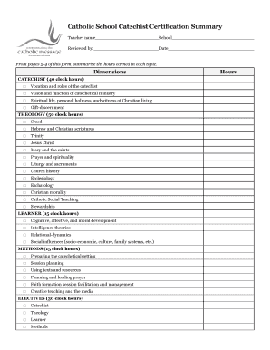Catechist Certification Summary Form