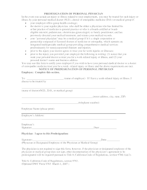 California Workers' Compensation Physician Predesignation Form