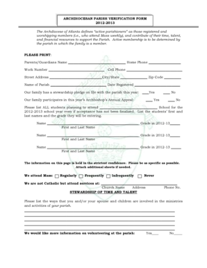 Archdiocesan Parish Verification Form