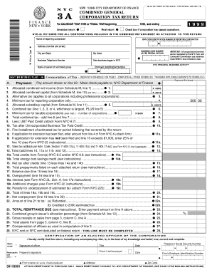 New York City Corporation Tax Return Form NYC-3A