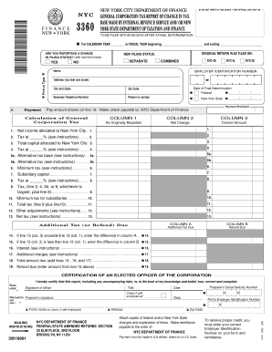 New York City General Corporation Tax Report of Change