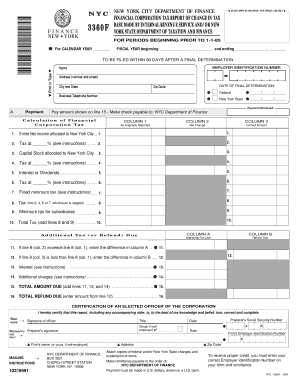 New York City Financial Corporation Tax Report