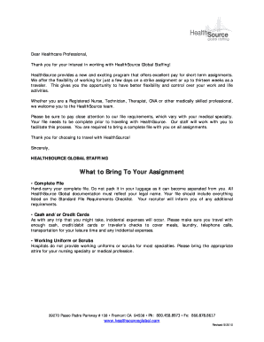 HealthSource Global Staffing Employment Application