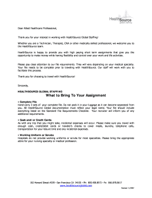 HealthSource Global Staffing Employment Application