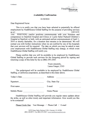 Availability Confirmation for Registered Nurse