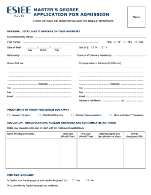 Master's Degree Application for Admission