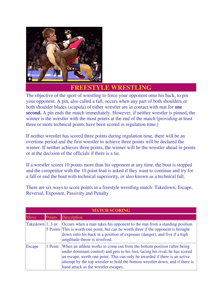 Fillable Online The objective of the sport of wrestling to force your