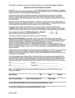 Background Information and Release Authorization Form