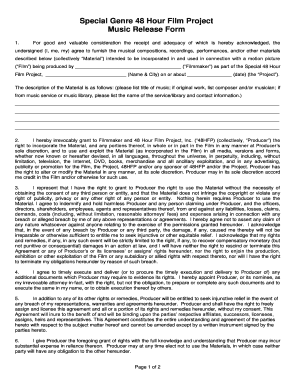 Special 48 Hour Film Project Music Release Form