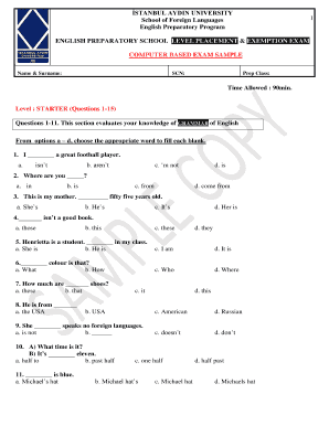 English Preparatory School Level Placement Exam