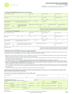 GE Money Bank Credit Card Application and Agreement