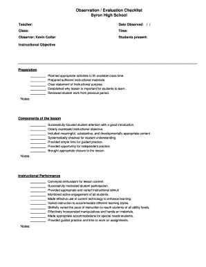 Teacher Observation Checklist