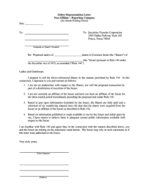 Sellers Representation Letter