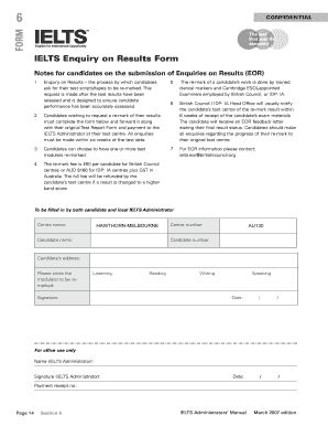 IELTS Enquiry on Results Form