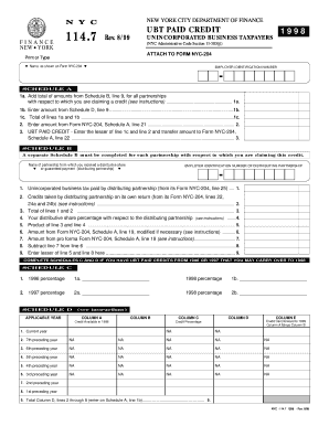 New York City UBT Paid Credit Form