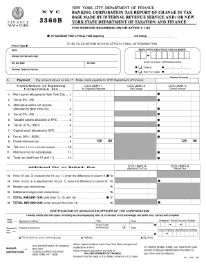 New York City Banking Corporation Tax Report of Change