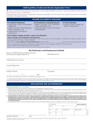 UOB CashPlus Credit Limit Review Application Form