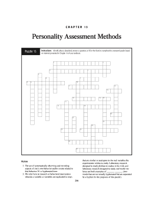 Personality Assessment Methods Crossword Puzzle